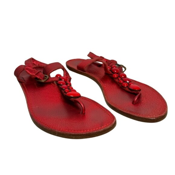 Sigerson Morrison Red Beaded Leather Sandals – Size 8.5 - Picture 3 of 13